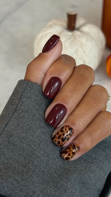 Stephanie holland on Instagram: "AD 🍷🐆🍂 less & more  Using @the_gelbottle_inc after dark , glass yellow, woody and mocha ✨ . . . #nails #naildesign #nailsofinstagram #nailsoftheday #biabnails #buildergelnails #chromenails #showscratch #nailsmagazine #nailart #love #instanails #pressonnails #nailinspo #whitenails #nailartdesign #nailitdaily #thegelbottle #fyp #summernails #staffordnailtech #staffordshirenailtech #midlandsnailtech" Fall Cheetah Nails Almond, Cherry Mocha Nails Design, Tortoise Shell Nail Art, Red Tortoise Shell Nails, Red And Tortoise Shell Nails, Burgundy And Tortoise Shell Nails, Black Autumn Nails, Nail Inspiration Fall, Fall Checkered Nails