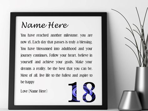 18th Birthday Gift Personalised Framed Poem For Him For Her | Etsy Debut Message, Quote 18th Birthday, Poem For Him, Happy 18th Birthday Quotes, Framed Poem, Etsy Quotes, Wishes For Daughter, Birthday Wishes For Daughter, Birthday Traditions