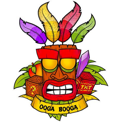 Crash Bash, Crash Bandicoot Characters, Ooga Booga, Tiki Art, Tiki Mask, Sketch Journal, E Tattoo, Leg Sleeve, Crash Bandicoot