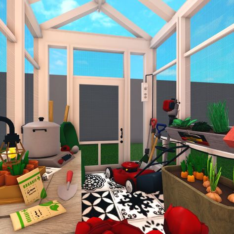 Green House Ideas Bloxburg, Garden House Bloxburg, Green House Bloxburg, Bloxburg Greenhouse Ideas, Cuartos Bloxburg, Porch Bloxburg, Bloxburg Landscape Ideas, Bloxburg Street, Bloxburg Greenhouse