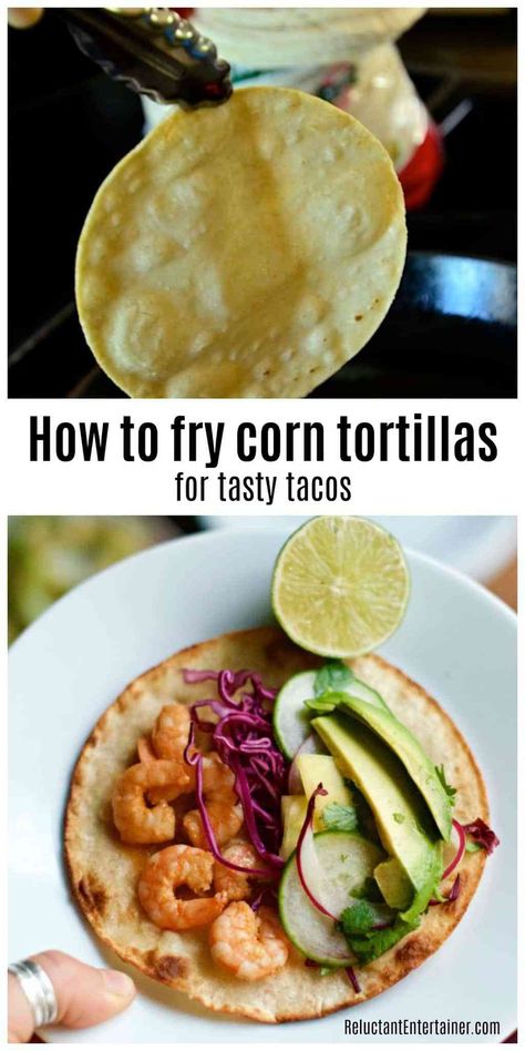 How to Fry Corn Tortillas for Tasty Soft Tacos is a classic way to cook corn tortillas. #corntortillas #howto #howtofrycorntortillas #tacos Corn Tortilla Taco Shells, How To Cook Tortillas For Tacos, How To Cook Corn Tortillas For Tacos, How To Use Corn Tortillas, Fry Corn Tortillas, Tacos Corn Tortillas, Fry Tortillas, Fry Corn, Tortillas Recipes