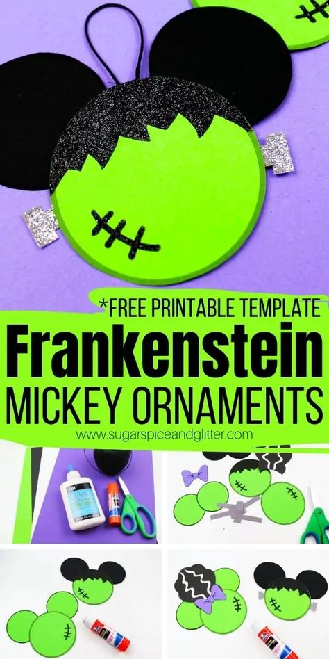 Disney Halloween Crafts, Frankenstein Craft, Disney Diy Crafts, Halloween Templates, Carte Halloween, Mickey Mouse Halloween, Spooky Halloween Party, Mickey Halloween, Adornos Halloween