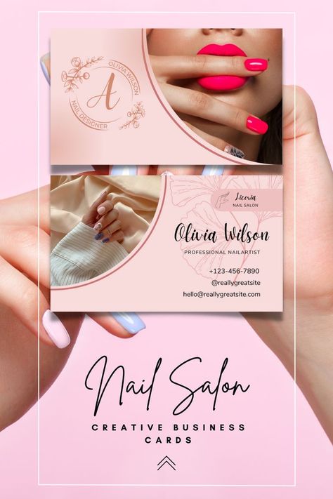 Nail Business Cards Design, Beauty Salon Business Cards Design, Beauty Salon Card Design, Nail Visit Card Design, Manicure Business Card, Business Card Design Nails, Beauty Salon Visiting Card Design, Visit Card Beauty Salon, Nail Logo Design Ideas Business Cards