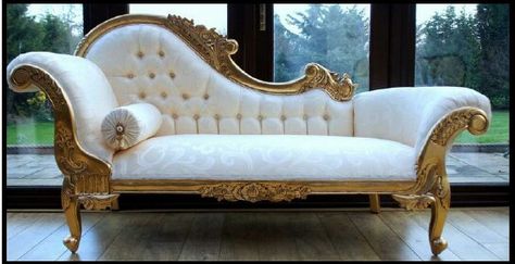 Sofa Small Chaise Sofa, Reka Bentuk Bilik Tidur, Antique Couch, French Furniture Bedroom, Golden Furniture, Lounge Chair Bedroom, Hiasan Bilik Tidur, Rustic Furniture Diy, Gold Furniture