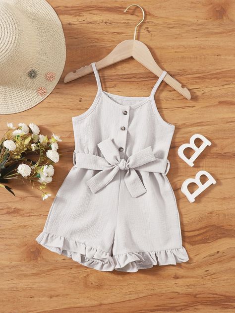 Light Grey Casual  Sleeveless Polyester Plain Cami  Non-Stretch Summer Toddler Girls Clothing Maternity Chic, African Dresses For Kids, Designer Baby Clothes, Cami Romper, Kids Dress Wear, Baby Dress Design, Rompers For Kids, Fashion Design Dress, Kids Outfits Girls