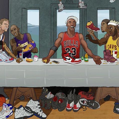 NBA Superstar Last Supper Illustration #wakeboardingtips Last Supper Illustration, Truck Photo, Street Basketball, Seni Pop, Nba Basketball Art, Bola Basket, Nba Art, Nba Wallpapers, Basketball Wallpaper