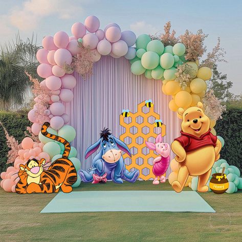 Material: 4mm (3/16") thick plastic with UV printing, which is resistant to water and weather. Height: Honeycomb - 40" Winnie the Pooh - 39" Tigger - 31" Eyeore - 26" Piglet - 23" Honey - 12" Bee - 4'' The figures has a leg on the back for standing on the floor. In addition to bees, they are attached with double-sided tape.  All figures higher than 25" are sent folded in half, for ease of packaging and delivery. The cost of delivery is included in the price of the product. We can make figures according to your wishes - other sizes, colors, materials. The color of the actual product may differ from what you see on the screen due to different device settings. If you have any questions, please contact us. I do not claim the copyright of these figures, all rights belong to their authors. Winnie The Pooh Birthday Balloon Arch, Winnie The Pooh Decorations Birthday, Winnie The Pooh Baby Shower Backdrop, Winnie De Pooh Baby Shower Ideas, Winnie The Pooh Birthday Party Ideas, Winnie The Pooh Baby Shower Decorations, Winnie The Pooh 1st Birthday Boy, Winnie The Pooh Balloon Arch, Pooh Bear First Birthday