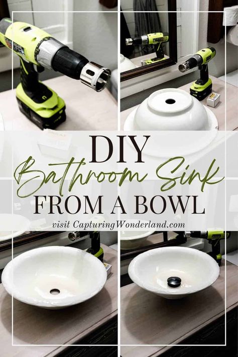 Diy Vessel Sink, Diy Ceramic Bowl, Glass Bowl Sink, Diy Bathroom Sink, Antique Washstand, Bowl Sink Bathroom, Antique Wash Stand, Bathroom Sink Bowls, Vintage Sink