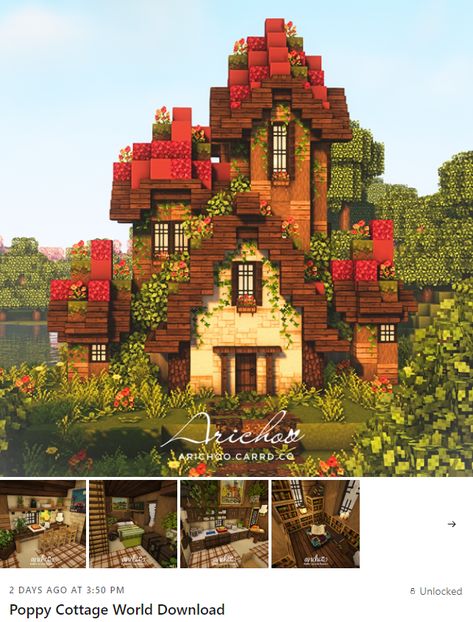 Brown Mushroom House Minecraft, Cottagecore Minecraft House Interior Ideas, Big Mushroom House Minecraft, Minecraft Spruce House Ideas Cottage, Minecraft Mushroom House Interior, Minecraft Building Ideas Spruce, Mushroom Cottage Minecraft, Minecraft Spruce Cottage, Minecraft Cottage Core House