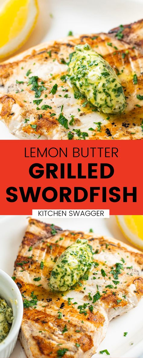 Get your taste buds ready for a refreshing seafood masterpiece with our Grilled Swordfish recipe. This dish is the perfect blend of meaty and succulent fish flavors, combined with the tangy, citrusy taste of our homemade lemon, garlic, and parsley compound butter. Our buttery herb blend takes this already delicious dish to new heights of flavor, making it a luxurious and elegant meal that's quick and easy to prepare. Grilled Swordfish, Swordfish Recipes, Quick Pasta Recipes, Sheet Pan Dinners Recipes, Pork Roast Recipes, Hearty Comfort Food, Compound Butter, Grilled Seafood, Dinner With Ground Beef