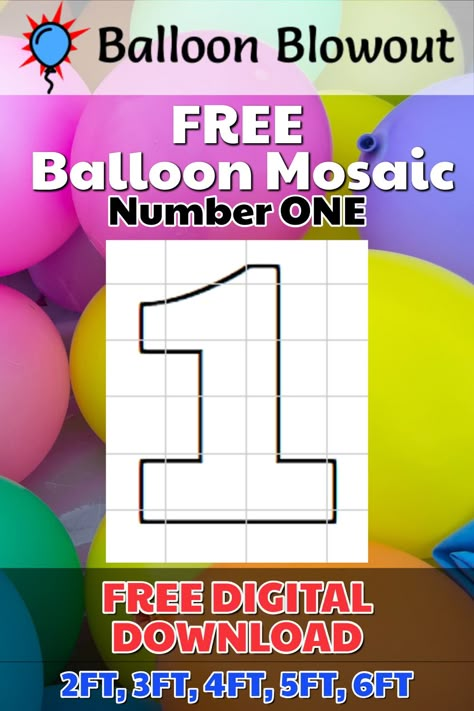 A giant Number one on a grid of papers used to make a balloon mosaic How To Make Foam Board Numbers, Foam Board Numbers With Balloons, How To Make Mosaic Number Balloons, Poster Board Numbers With Balloons, Number One Balloon Mosaic Diy, Number 1 Mosaic Balloons, Foam Board Number One, Number One Balloon Mosaic, Cardboard Numbers With Balloons