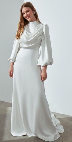 Elegant Long Dresses Formal, Muslim Fashion Dress Gowns, Modest Dresses Muslim, Satin Bridal Dress, Bride Dress Simple, Evening Dress Collection, Gowns Dresses Elegant, Elegant Dresses Classy, Modesty Fashion