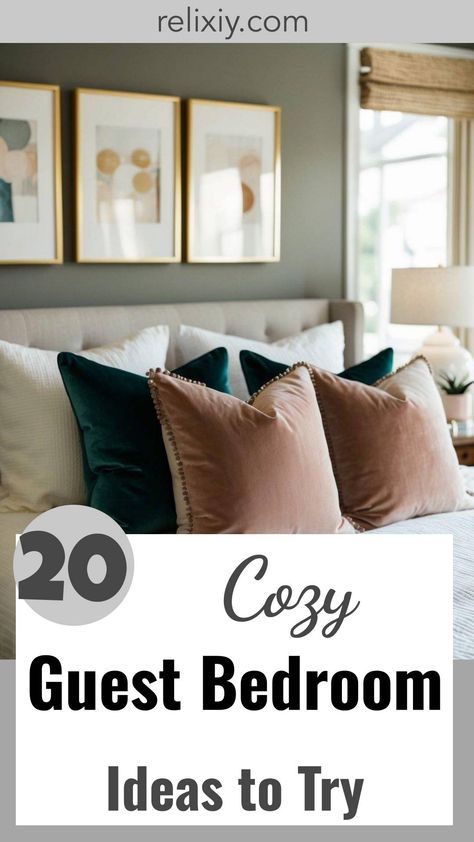 20 Super Cozy Guest Bedroom Ideas You Must Try Comfortable Guest Bedroom, Easy Guest Bedroom Ideas, Inviting Guest Bedroom, Classy Guest Bedroom, Cozy Guest Room Ideas, Guest Room Inspiration Cozy, Guest Room Layout Ideas, Guest Bed Decor, Beautiful Guest Bedrooms