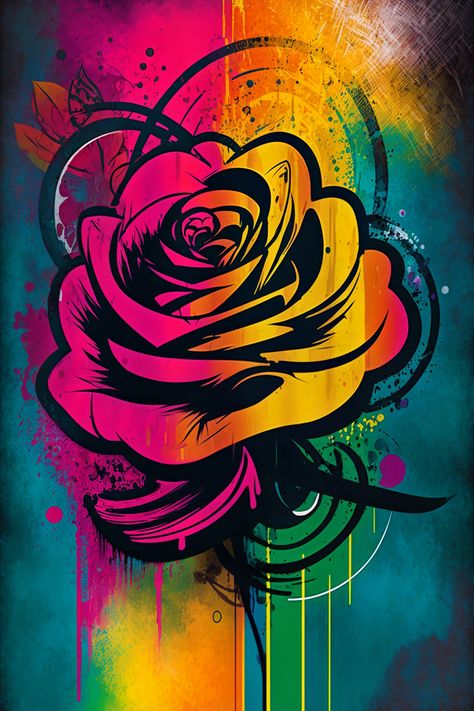 Urban Street Art Graffiti Artworks, Floral Digital Art, Graffiti Artwork Inspiration, Modern Statement Wall, Flower Pop Art, Graffiti Rose, Pop Art Flowers, Beautiful Graffiti, Rose Artwork