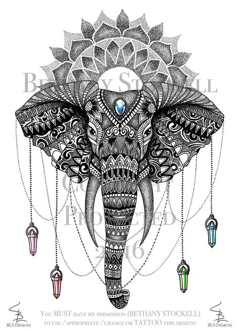 Elephant Mandala Tattoo, Mandala Elephant Tattoo, Dotwork Tattoo Mandala, Jewel Tattoo, Elephant Mandala, Elephant Tattoo Design, Mandala Elephant, Kunst Tattoos, Elephant Face