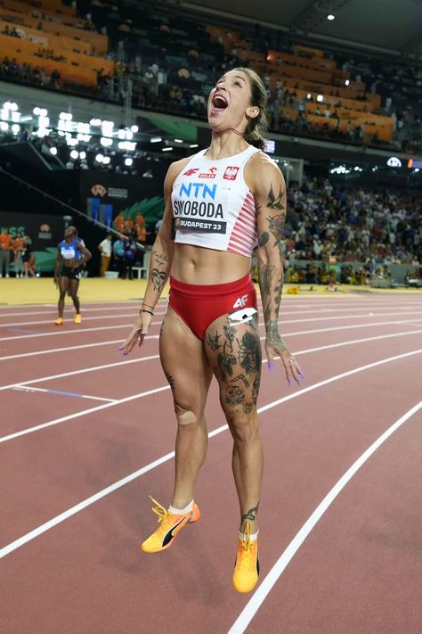 Ewa Swoboda (Poland) • 2023 World Athletics Championships (Budapest) ⭐ Sprinting, Athletes Women Athletes, World Athletics, Tattoed Women, Athletic Girls, Artistic Gymnastics, Sporty Girls, Action Poses, Female Athletes, Track And Field