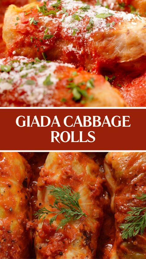 Giada Cabbage Rolls How To Make Stuffed Cabbage Rolls, Italian Cabbage Rolls Recipe, Ground Beef Cabbage Rolls, Napa Cabbage Dumplings, Italian Cabbage Rolls, Halupki Recipe Cabbage Roll, Stuff Cabbage Rolls Recipes, Stuffed Cabbage Rolls In Oven, Sauce For Cabbage Rolls