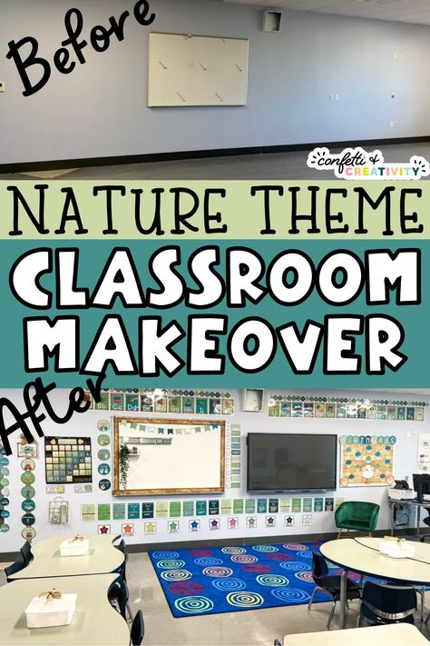 Kindergarten Classroom Plant Theme, Diy Crafts For Classroom Decor, Nurture Classroom Ideas, Nature Bulletin Board Ideas Classroom, Preschool Nature Classroom, Woodland Whimsy Classroom, Classroom Theme Nature, Nature Classroom Door, Natural Kindergarten Classroom