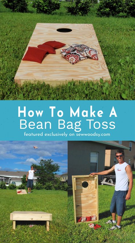 Looking for a fun and competitive outdoor family game? Learn how to make a wood Bean Bag Toss and the cloth bean bags in this complete tutorial. Bean Bag Toss Game Diy Kids, Bean Bag Toss Game Diy, Toss Game Diy, How To Make A Bean Bag, Beam Bag, Diy Bean Bag, Bean Bag Boards, Family Games Outdoor, Bean Bag Games