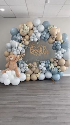 Teddy Bear Circle Balloon Arch, Babyshower Ideas Baby Boy, Babyshower Decoration For Boys, Newborn Balloons Decoration, Boy Babyshower Decoration Ideas, I Can Barely Wait Baby Shower Boy, Babyshower Boy Theme Decoration, Boy Babyshower Ideas