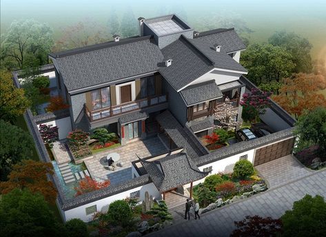 Modern Courtyard Design, Courtyard Design Ideas, Japanese Mansion, Japanese Courtyard, Classical Garden, Chinese Courtyard, Asian House, Modern Courtyard, Walled Courtyard