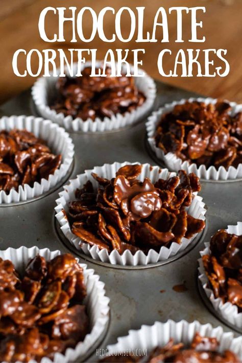 Chocolate Cornflake Cakes are so quick and easy to make, and the perfect introduction to baking for children. In fact, this recipe is from my childhood recipe book that is covered in stains and memories galore! kids baking | packed lunch | no bake cake | fridge cake Cornflakes Chocolate Clusters, Cornflake Traybake, Cornflake Cake Recipe, Kids Christmas Cooking, Fun Snack Ideas For Kids, Easy Bakes For Kids, Kids Baking Ideas Easy, Easy Treats To Make With Kids, No Baking Desserts