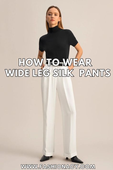 How to Wear Wide Leg Silk Pants Silk Pants Outfit, Wide Leg Silk Pants, Fashionable Outfits, Silk Pants, Fashion Tips For Women, Pants Outfit, Fashion Statement, Wide Leg, Fashion Outfits