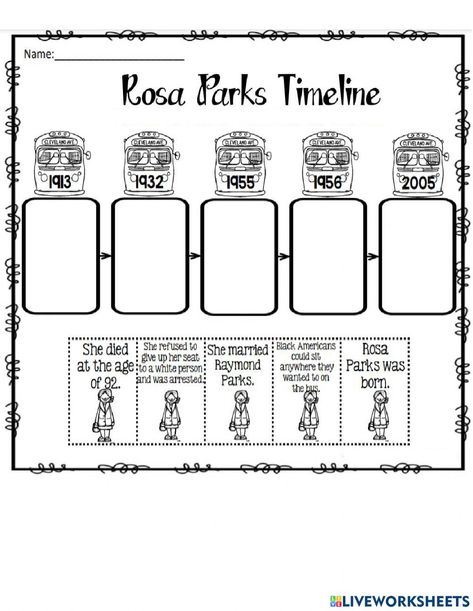 Rosa Parks Worksheets, Rosa Parks Timeline, Rosa Parks Activities, Timeline Worksheet, Worksheets For 2nd Grade, Worksheets 2nd Grade, Rosa Park, Tech Lab, Black Month