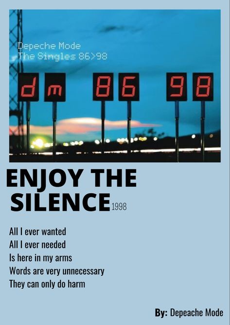 Enjoy The Silence Depeche Mode, Depeche Mode Poster, Silence Lyrics, Youre All I Want, Collage Des Photos, Silence Quotes, Enjoy The Silence, Music Album Cover, Synth Pop