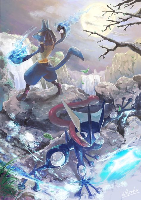 Lucario and Geninja | Super Smash Bros. Anime Inktober, Kartu Pokemon, Lucario Pokemon, Mega Pokemon, Cool Pokemon Wallpapers, Pokemon Images, Pokémon Master, Cute Pokemon Wallpaper, Tableau Art