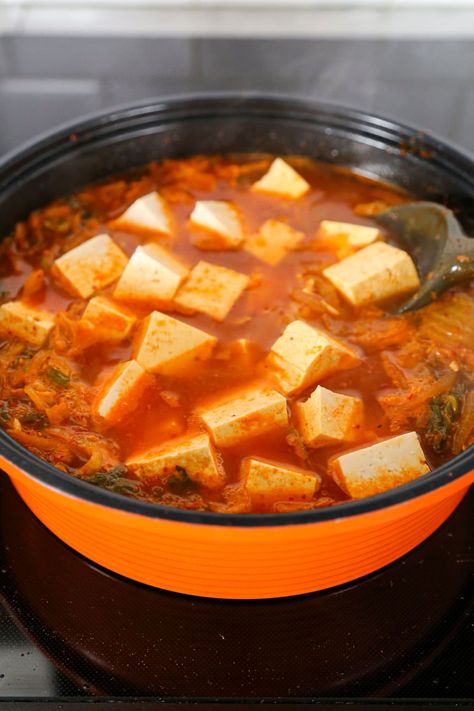 Kimchi Jjigae (Kimchi Stew) | Pickled Plum Veggie Kimbap, Kimchi Tofu Soup, Tofu Kimchi, Kimchi Soup, Tofu Stew, Kimchi Jjigae, Kimchi Stew, Vegan Kimchi, Tofu Soup