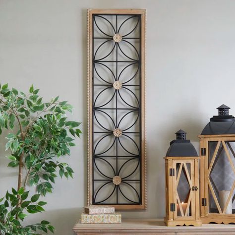 Dakota Fields Farmhouse Wall Décor | Wayfair Metal Wall Panel, Carved Wood Frame, Wall Decor Crafts, Botanical Wall Decor, Open Wall, Geometric Wall Decor, Brown Frame, Floral Wall Decor, Farmhouse Wall Decor