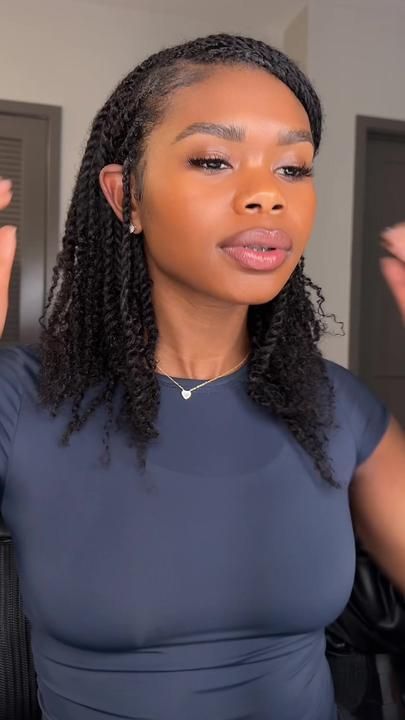 Kris Lee (@kriisleee) | TikTok Braid Bun Black Women, Mini Twist Added Hair, Neck Length Natural Hairstyles, Cuban Braids, Short Twist With Curls, Style Short Twists, Braids Professional Look, Twisted Updo For Black Women, Cute Short Braids Black Women