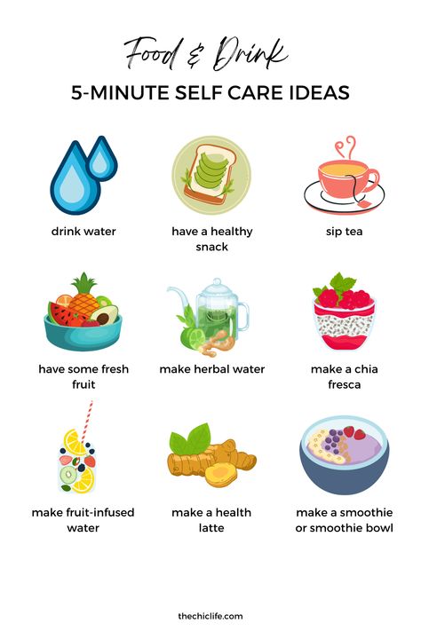 Enjoy food and/or drink for your self care. Click for 101 easy 5 minute self care ideas you can do to feel better fast. Whether you want to improve your health and wellness, manage stress, or simply enjoy a more positive and high vibe life, these simple 5-minute self care ideas are a great idea. Try these self care tips for your holistic health and overall happiness. #selfcare #wellness #highvibe 15 Minute Self Care Ideas, How To Feel Clean, 5 Minute Self Care, Summer Health Tips, Hygge Tips, Wellness Ideas, Tea Snacks, Self Care Ideas, Health Routine