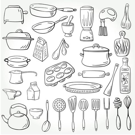 Doodle Kitchen Clipart55 SVG kitchenHand drawn Baking | Etsy Kitchen Doodle Art, Kitchen Items Drawing, Cooking Doodles, Baking Doodles, Kitchen Utensils Drawing, Kitchen Tools Drawing, Workout Art, Kitchen Clipart, Homemade Recipe Books