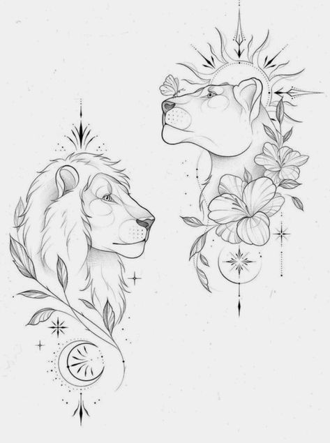 Couples Lion Tattoo, Lion And Lioness Tattoo, Tattoo After Care, Lioness Tattoo Design, Female Lion Tattoo, Lioness Tattoo, Tattoo Artist Tattoo, Tattoo Ideas Unique, Horoscope Tattoos