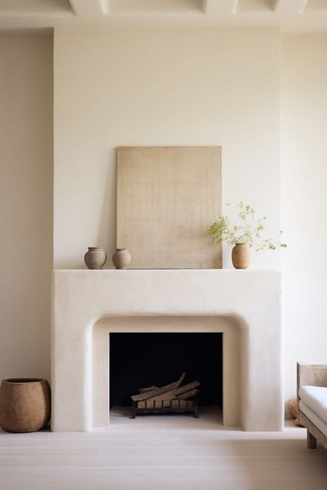 The 12 Simplest Plaster Fireplace Surround Ideas to Ease Your Eyes! Large Plaster Fireplace, Minimal Spanish Interior, Closed Fireplace Ideas, Diy Indoor Fireplace, Plaster Fireplaces, Mediterranean Fireplace, Bungalow Fireplace, Master Fireplace, Cement Fireplace