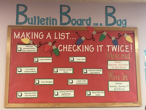 Winter Bulletin Boards College, Winter Bulletin Board Ideas For High School, Winter Themed Ra Bulletin Boards, December Ra Bulletin Board, Ra Christmas Bulletin Boards, Winter Ra Bulletin Boards, Winter Ra Boards, High School Counseling Bulletin Boards, Grinch Bulletin Board