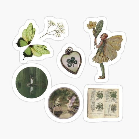 Green Fairycore, Fairy Pfp, Green Scrapbook, Fairy Grunge Aesthetic, Fairy Stickers, Bg Design, Seni Vintage, Fairycore Aesthetic, Aesthetic Sticker