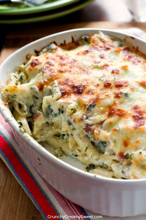 Cheesy Spinach Dip Chicken Pasta Recipe Card Spinach Dip Chicken, Chicken Spinach Pasta Bake, Cheesy Spinach Dip, Quick Casserole Recipes, Freezer Casseroles, Quick Casseroles, Spinach Pasta Bake, Dinner 2023, Chicken Spinach Pasta