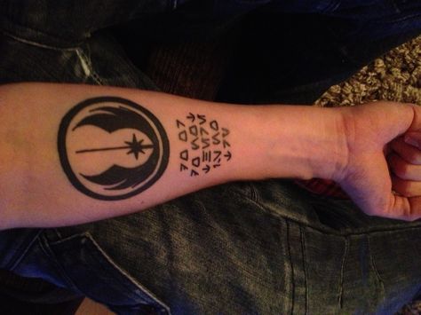 A little addition under my Jedi order logo "do or do not, there is no try"  #starwars #jedi Jedi Code Tattoo, Jedi Tattoo Symbols, Jedi Symbol Tattoo, Jedi Order Tattoo, Jedi Symbol Art, Return Of The Jedi Tattoo, I Am No Jedi Tattoo, Jedi Logo Tattoo, Star Wars Jedi Symbol Tattoo