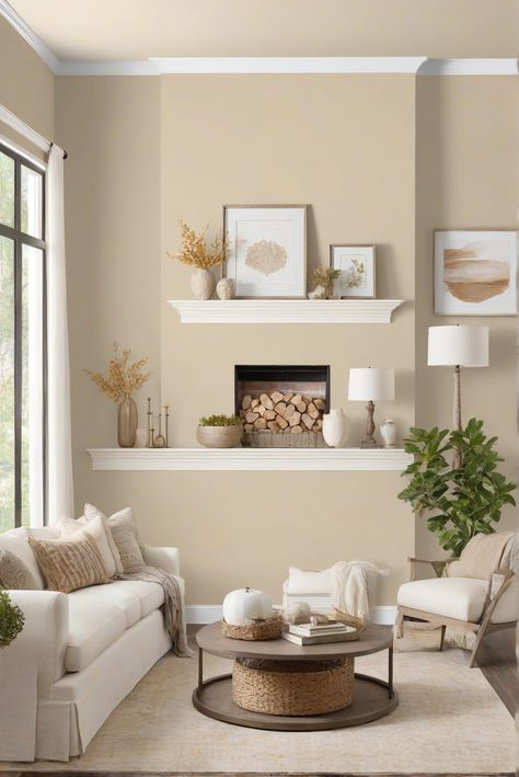 Explore the soothing beauty of Soft Halo Hues in your space for a serene retreat. Dive into a daily routine with interior designer tips for a calm and inviting atmosphere! #Ad #homedecor #homedesign #wallpaints2024 #Painthome #interiorarchitecture Wall Colors Green Living Room Colors Bright Living Room Colors Apartment Renovation Living room Remodeling Modern Paint Colors 2024 Colour Paint Ideas For Living Room, Living Room Sand Color Walls, Living Hall Color, Aesthetic Colour For Room, Sandy Living Room, Paint For House Interior Color Schemes, Beige Paint Living Room, Bright Wall Colors For Living Room, Aesthetic Wall Colour