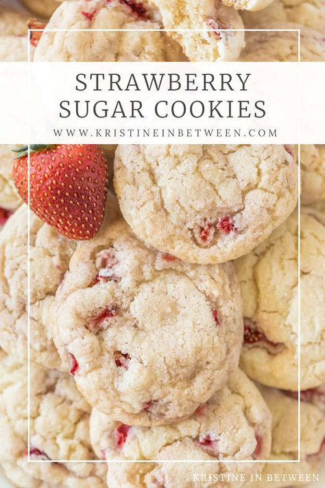 These strawberry sugar cookies are a blend of golden-brown, slightly crispy exteriors and soft, chewy interiors that are generously sprinkled with bits of ripe, juicy strawberries. Each bite offers the perfect balance of sweetness and bursts of tartness, making these cookies irresistible. Soft Strawberry Cookies, Cookies With Fresh Strawberries, Homemade Strawberry Cookies, Easy Strawberry Cookies, Strawberry Butter Cookies, Fresh Strawberry Desserts Easy, Double Strawberry Sugar Cookies, Freeze Dried Strawberry Cookies, Fresh Strawberry Cookies