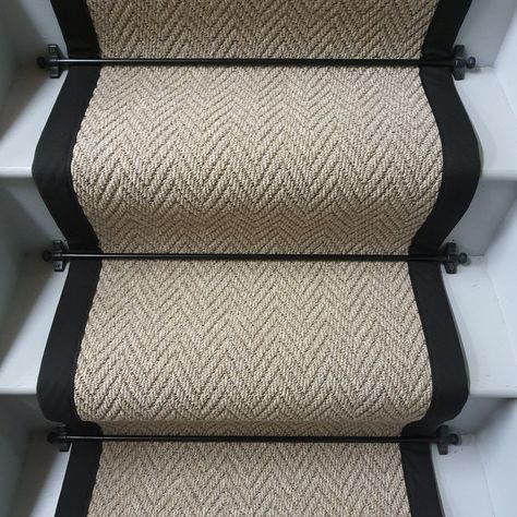 7m x 50cm runner Herringbone polypropylene flatweave stair runner with a 5cm wide taped border. Great value !!! Heavy quality polypropylene is naturally very stain resistant. Runner size available 7m x 50cm to 60cm covers up to 15 straight steps at £249.99 plus postage.  All stair runners are made to order, so if you have received a sample and would like to order, please let me know your required width, and I will list your runner. Heavy quality polypropylene is naturally very stain resistant. Ends unfinished  Other colours are available as per other listings. Quater landings and turns are available at an additional £75, half landings available at an additional £135. Landings are also available full width. Please enquire with your size All images are owned by Seymour Dugan carpets and floo Narrow Stairway Decorating, Herringbone Stair Runner, Gray Stair Runner, Wool Stair Runner, Winder Stairs, Striped Stair Runner, Staircase Pictures, Wood Stair Treads, Straight Stairs