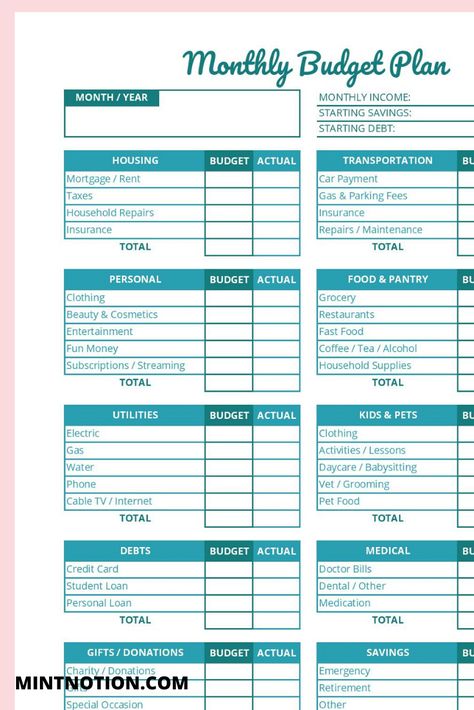 Monthly budget printable templates. Use this fun printable to help you plan ahead and create a budget. Reach your financial goals faster with this Budget planner printables workbook. It can help you get out of debt, save more money, organize your finances, and never miss another bill payment. Click through to get your copy today. Budget templates. Budget binder. #budgetplanner Monthly Savings Plan Printables, Personal Monthly Budget Template, Monthly Financial Planner, Financial Templates, Financial Planning Printables, Monthly Budget Planning, Printable Budget Planner, Budget Binder Printables, Monthly Budget Printable