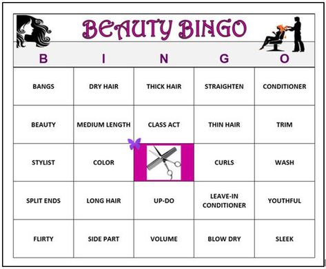 "Hair Salon Beauty Bingo game celebrates the beauty of hair styling and hair care . Great for a salon incentive, new business celebration, client appreciation or beauty conference. includes 60 unique cards. Hair Theme Bingo Words-Great Fun! Easy to set up and easy to play. Downloadable PDF files Include 60 Bingo Cards that you print on 8 1/2\"X11\" sheets, Instructions, Words Listing and diagrams of suggested bingo patterns. You print and play! Nothing is mailed to you. If you prefer to have car Cosmetology Instructor, Self Care Bingo, Bingo Patterns, Work Games, Business Activities, Cosmetology School, Client Appreciation, Hair Trim, Salon Beauty