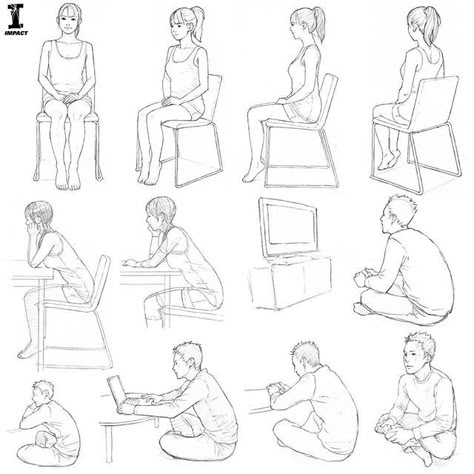 Day 7 of #Sketchtember, a character sitting. Whether you're lounging in a chair or sitting on the floor, there are a lot of ways to draw a character sitting! I'm a fan of curling up in a comfy armchair.  Art from Drawing Manga: People and Poses.  #sketching #sitting #howtodraw #howtodrawpeople #manga #mangaposes Pose Duduk, Posture Drawing, Beard Facial, Character Sitting, Character Sketching, Sketch Woman, Sitting Pose Reference, Chair Drawing, Human Figure Sketches