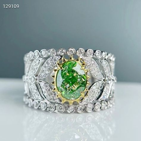 💚 For those who crave exclusivity and opulence, our 18K Gold Vintage Lace Inlaid Green Diamond Ring is the ultimate statement piece. Featuring a captivating 1.15 ct Fancy Green diamond and 0.621 ct of sparkling side diamonds, this ring is a rare find that will make your collection truly stand out. Why You Need This Ring: Designed for the elite who have everything, this ring combines unique elegance with a touch of historical charm. It’s the perfect way to add sophistication and allure to you... Green Diamond Ring, Green Diamond Rings, Green Diamond, Vintage Lace, Statement Pieces, Diamond Ring, 18k Gold, Diamonds, Make Your