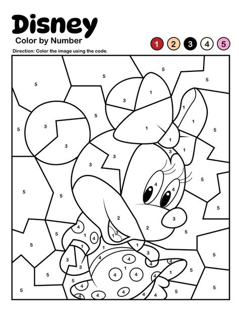 Minnie Mouse Color By Number, Coloring Sheet, Printable Coloring, Favorite Color, Math Skills, Favorite Coloring Tools, Walt Disney Minnie Mouse Disney Math Worksheets, Easy Color By Number Printable Free, Colour By Numbers For Kids, Cute Disney Coloring Pages, Minnie Mouse Colouring, Disney Color By Number Printable Free, Disney Activity Sheets, Mickey Mouse Activities, Colour By Number Free Printable