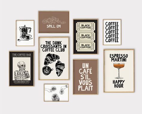 Coffee Wall Art Prints Set of 9 Coffee Posters Coffee Prints Coffee Bar Decor Coffee Art Coffee Sign Kikiandnim Digital Prints - Etsy Coffee Bar Prints, Coffee Bar Art, Cofee Bar, Bar Pantry, Coffee Posters, Coffee Prints, Coffee Bar Decor, Poster Inspiration, Coffee Wall